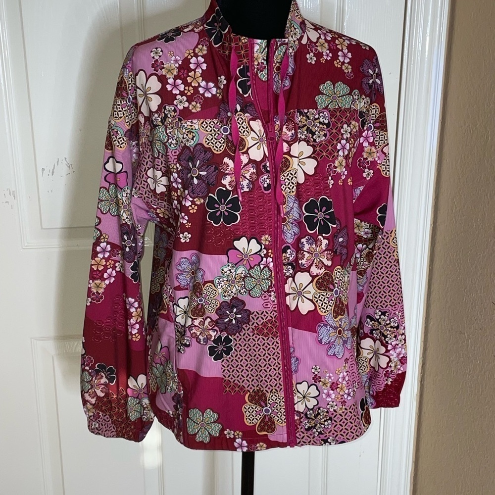 Johnny Was Yama Floral Zip-Up Track Jacket Coat Boho Chic Pink Red Small​​​​​